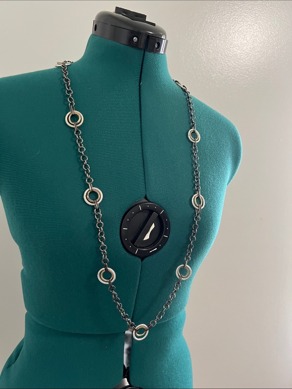 Liz Claiborne Gunmetal Chain Necklace with Silver Rings